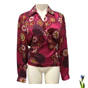 Silk Wrap Blouse Spenser Jeremy Pink floral Size M